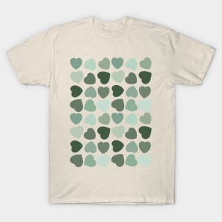 Sage Green Hearts Pattern T-Shirt